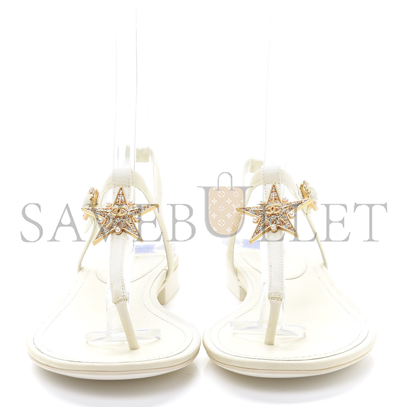CHANEL LEATHER WOMEN’S SANDALS WHITE STARLIKE GOLD HARDWARE